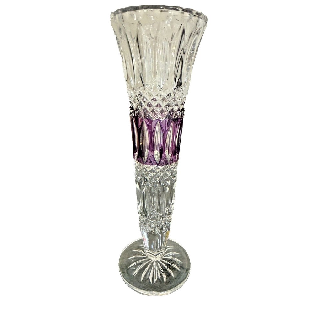 Vintage 24% PbO Lead Crystal Vase Purple Cut to Clear West Germany Enesco 8